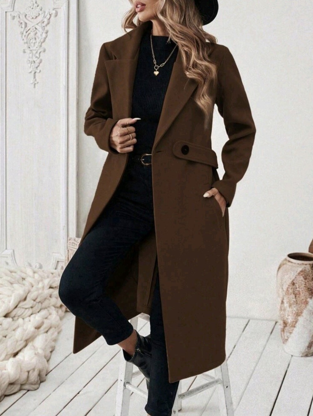 Women's Notched Collar Camel Overcoat With Belt Long Coat Fall Coat